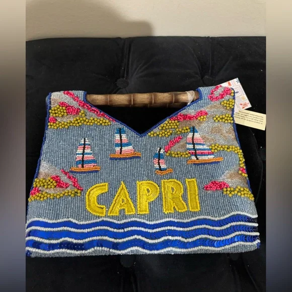 Beaded 'Capri' Tote with Bamboo Handles - Picture 1 of 11